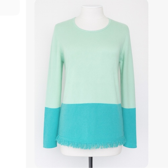Lilly Pulitzer Rica Cashmere Sweater Size Small Blue Green Colorblock Fringe Hem - Picture 1 of 7